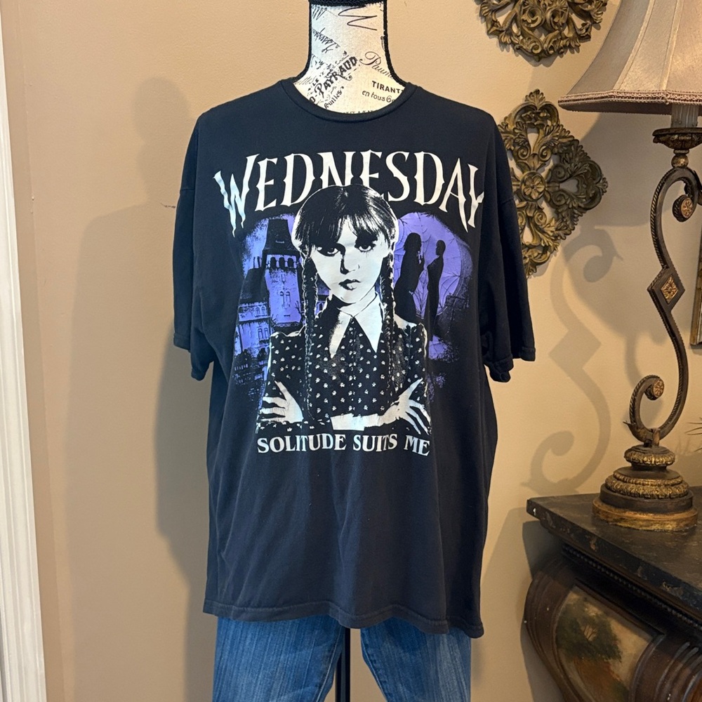 Wednesday Addams Family T-Shirt Short Sleeve Crew neck Black Graphic Sz XL